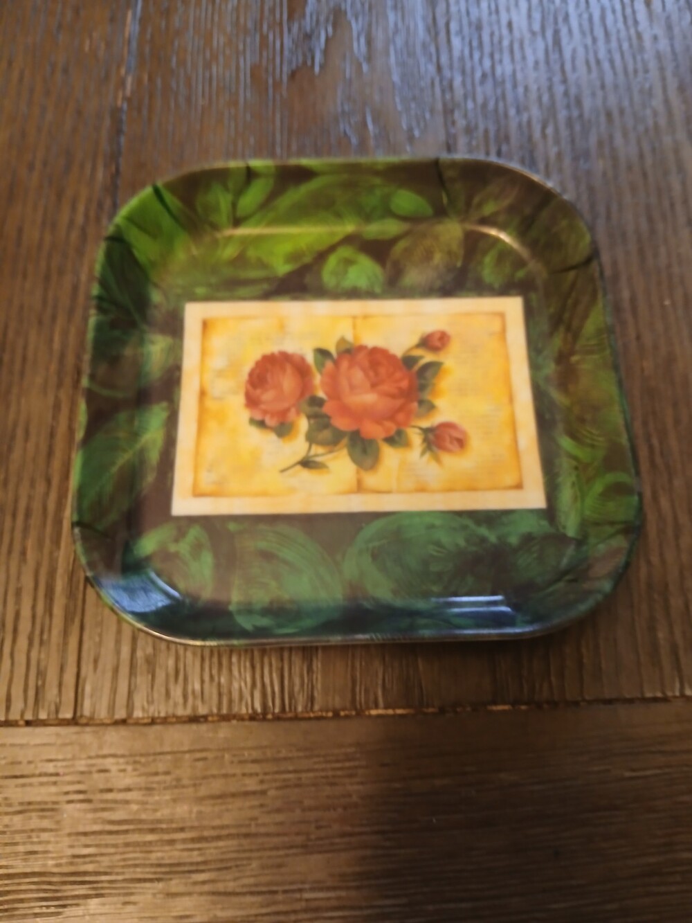 Mikasa Floral Decorative Tray Green Leaf Border Square 4 inch - Used